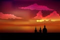 Beautiful contour of the Orthodox churches at sunset.