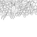 Beautiful contoured floral background. Black and white pattern of leaves and flowers, stylized design elements Royalty Free Stock Photo