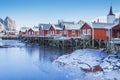 Beautiful contrasting red houses on the coast of the bay Royalty Free Stock Photo