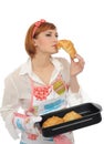 Beautiful cooking woman with croissant bread Royalty Free Stock Photo