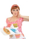 Beautiful cooking woman with italian sandwich