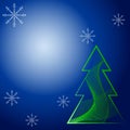 Beautiful cool postcard with Christmas tree of lines and snowflakes on a blue background