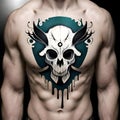 Cool skull art tattoo on the chest - ai generated image