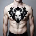 Cool skull art tattoo on the chest - ai generated image