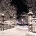 Winter night at Stadsparken in LuleÃÂ¥ Royalty Free Stock Photo