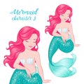 Beautiful coral hair mermaid. Cute Mermaid for textile, bags or kids fashion artworks, children books. ÃÂ¡haracter 3