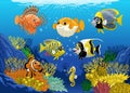 Beautiful Coral Ree with Cartoon Fishes Royalty Free Stock Photo