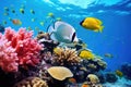 Beautiful coral reef with tropical fish in the Red Sea. Egypt, Underwater view of coral reef with fishes and a yellow Royalty Free Stock Photo