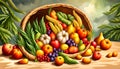 Cornucopia full of fruits and vegetables - Generative AI Royalty Free Stock Photo