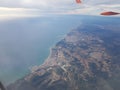 Sea coast and land veiw from a plane