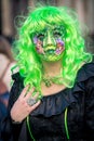 Beautiful costumed woman during venetian carnival, Venice, Italy