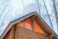 Beautiful Cottage in the forest at Furano Ningle Terrace with Snow in winter season. landmark and popular for attractions in Royalty Free Stock Photo