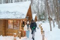 Beautiful Cottage in the forest at Furano Ningle Terrace with Snow in winter season. landmark and popular for attractions in Royalty Free Stock Photo