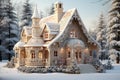 Beautiful cottage in the winter forest. Christmas and New Year concept Generative AI Generative AI