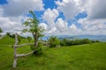 Beautiful countriside landscape in spingtime under a blue sky with clouds. Royalty Free Stock Photo