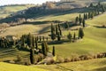 Beautiful country road bordered by cypress trees near Monticchiello, Siena, Tuscany, Italy Royalty Free Stock Photo