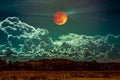 Landscape of sky with bloodmoon at night. Serenity nature background. Royalty Free Stock Photo