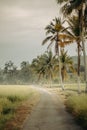 Beautiful countryside road with paddy field in Perlis, Malaysia