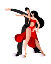 Beautiful couple dancing Latin American dance of Rumba.