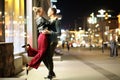 Beautiful couple on a date in a night city Royalty Free Stock Photo