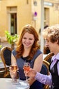 Beautiful couple drinking rose wine Royalty Free Stock Photo