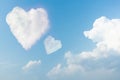 Beautiful couple heart on the sky with cloudy. Blue sky with two hearts shape clouds natural background Royalty Free Stock Photo