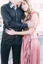 Beautiful couple hugging in Venice, Italy - Lovers on a romantic date and having fun in Venice Royalty Free Stock Photo