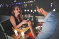 Beautiful couple in love having romantic dinner at night Royalty Free Stock Photo