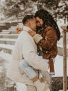 Beautiful Couple In Love kissing and laughing. Amazing winter holiday. Saint Valentine`s Day.