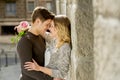Beautiful couple in love kissing on street alley celebrating Valentines day Royalty Free Stock Photo