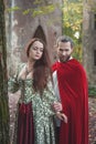 Beautiful couple man and woman in medieval costume