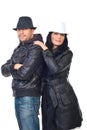 Beautiful couple of models in leather jackets Royalty Free Stock Photo