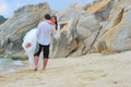 Beautiful couple of newlyweds at the beach Royalty Free Stock Photo