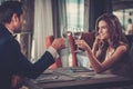 Beautiful couple in a restaurant Royalty Free Stock Photo