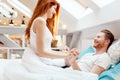 Beautiful couple romance in bed Royalty Free Stock Photo