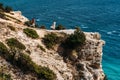 Beautiful couple by the sea. Honeymoon trip. Lovers date by the sea. A couple in love spends a vacation at the sea. Wedding travel Royalty Free Stock Photo