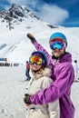 Beautiful couple at ski resort Royalty Free Stock Photo