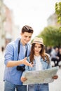 Beautiful couple traveling and sightseeing in new city Royalty Free Stock Photo