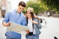 Beautiful couple traveling and sightseeing in new city Royalty Free Stock Photo