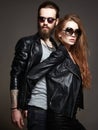 Beautiful couple wearing trendy glasses together. Tattooed couple Royalty Free Stock Photo