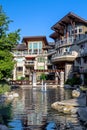 Beautiful courtyard with pool and fountain Royalty Free Stock Photo