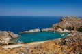 Beautiful cove at Saint Paul`s Bay, Lindos, Greece Royalty Free Stock Photo