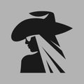 Cowgirl portrait symbol on gray backdrop