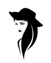 Beautiful cowgirl woman black and white vector head portrait Royalty Free Stock Photo