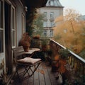 Beautiful cozy city balcony in autumn