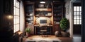 Beautiful cozy farmhouse style home office design. Generative AI