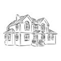 Beautiful cozy house, built house realistic vector sketch illustration