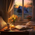 beautiful cozy room with yellow nature light generated by AI tool