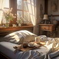 beautiful cozy room with yellow nature light generated by AI tool