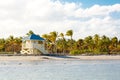 Beautiful Crandon Park Beach located in Key Biscayne in Miami, Florida, USA. Palms, white sand and security house Royalty Free Stock Photo